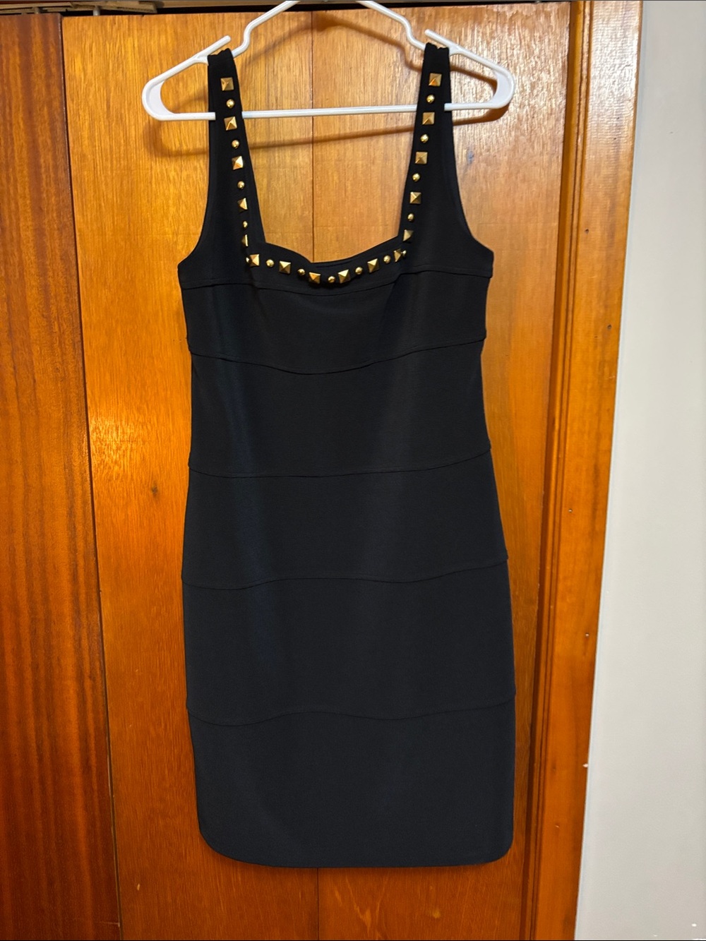 Joseph Ribkoff Black Mini Dress with Gold Stud Accents